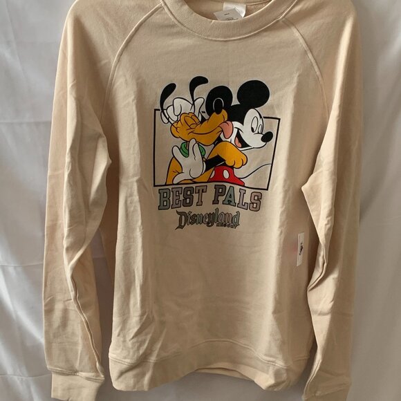 DISNEYLAND RESORT Best Pals Mickey Mouse & Pluto Crew Sweater in Tan Sz MEDIUM - Picture 1 of 3